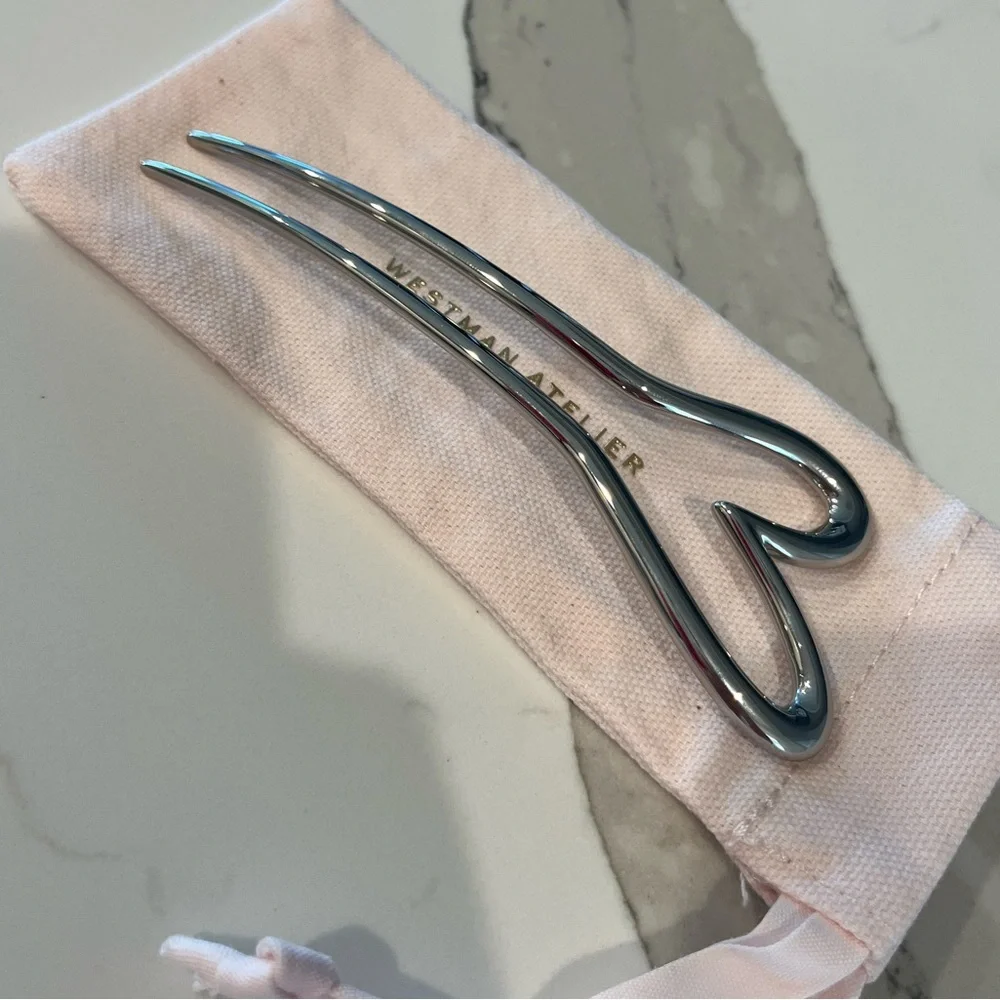 Westman Atelier Silver Heart-Shaped Metal Hair Pin with Pink Pouch